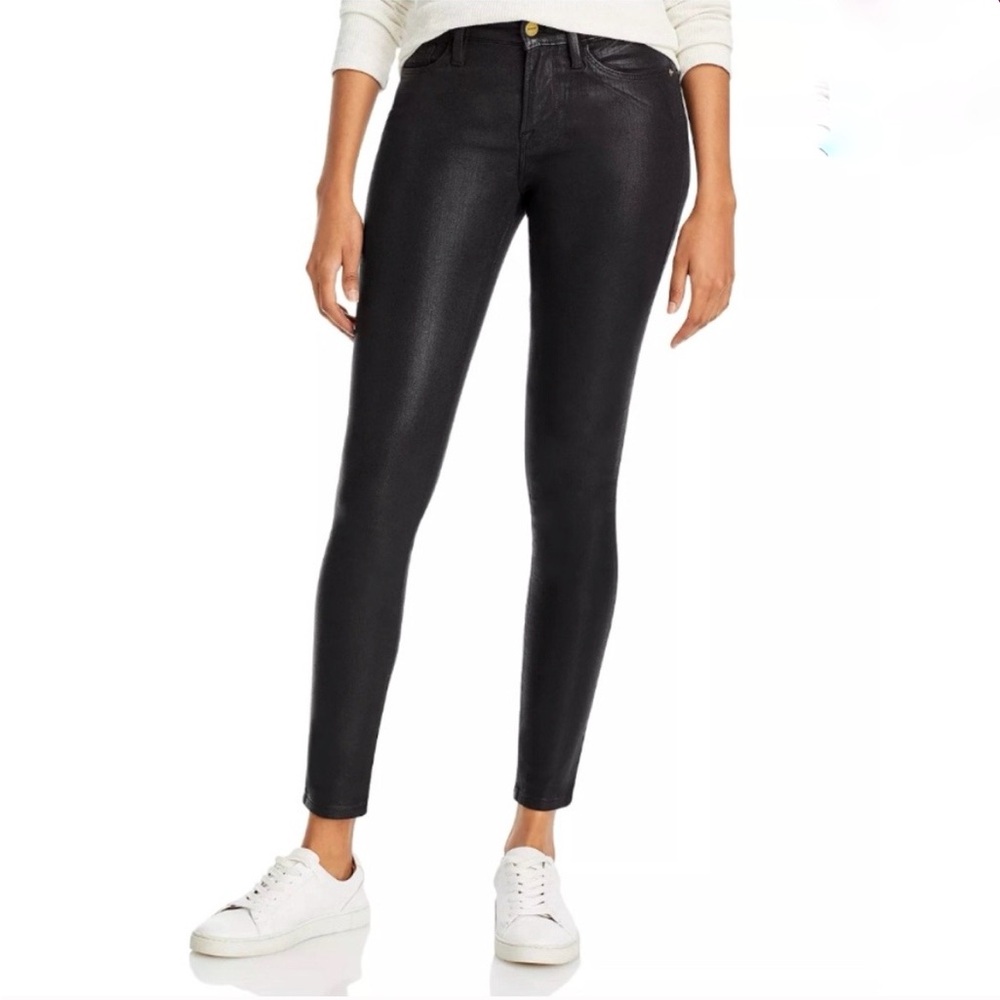FRAME Noir Coated Black Skinny Jeans